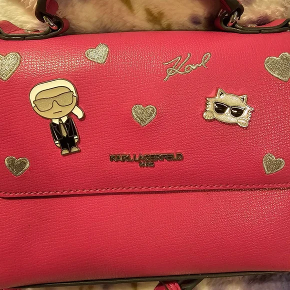 Women's Karl Lagerfeld & Choupette Pink Crossbody Bag - EUC - Picture 2 of 8